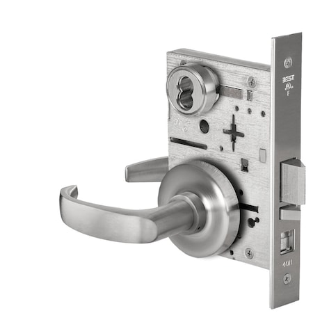 Best Grade 1 Office Mortise Lock, 14 Lever, R Rose, SFIC Housing Less Core, Satin Chrome Finish 45H7A14R626